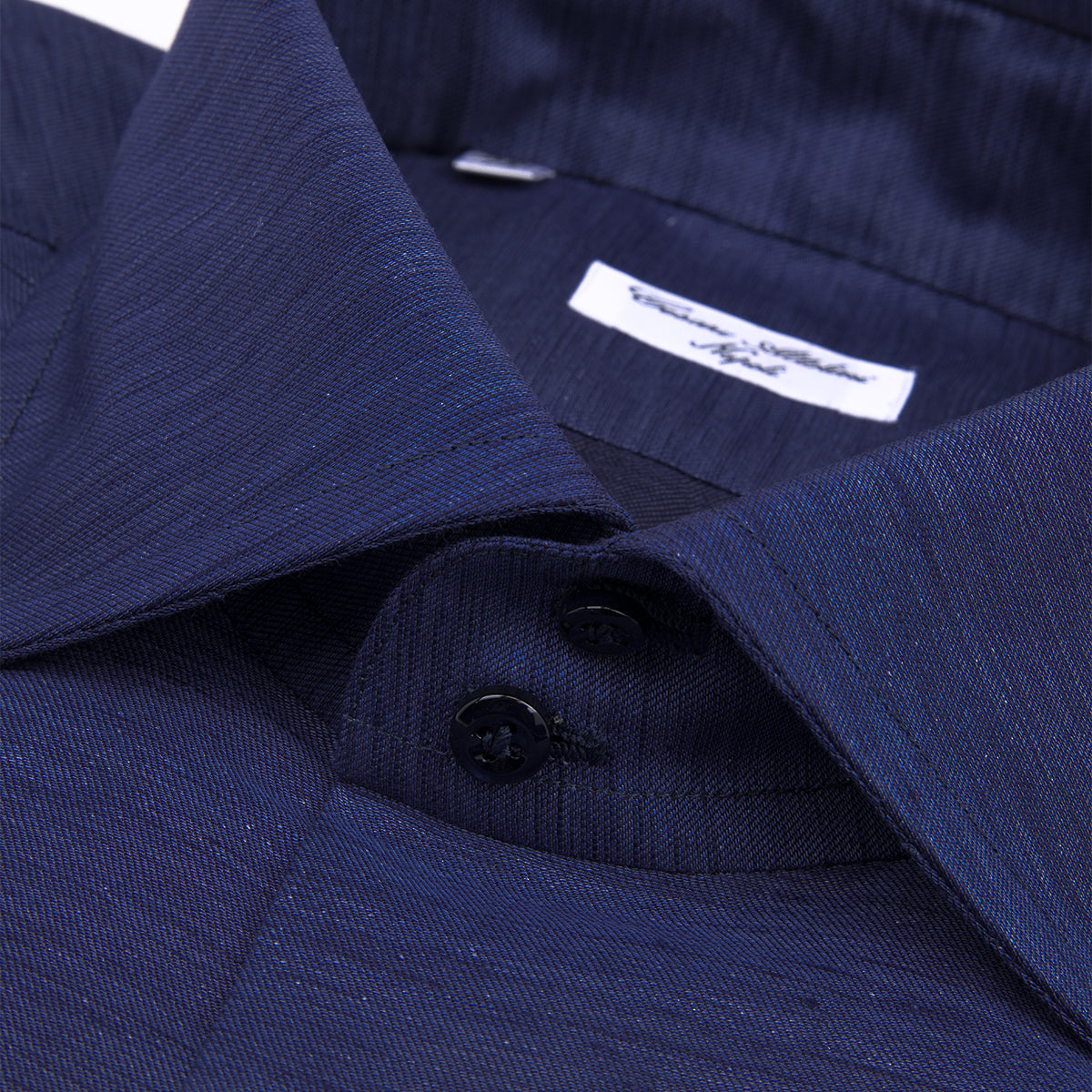 Navy Cotton & Linen Shirt with Tullio Collar