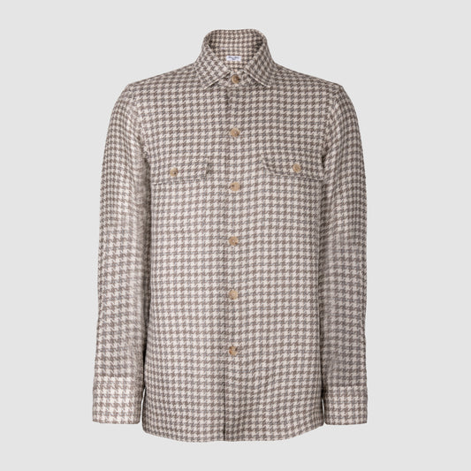 Cream and Light Brown Checked Canapa and Wool Overshirt Cream & Brown