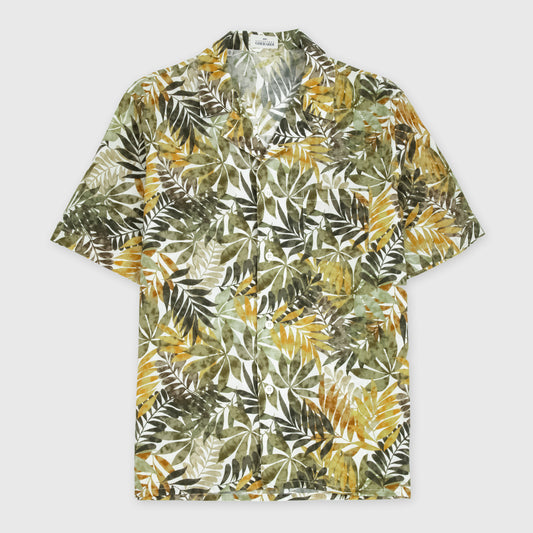 Short Sleeve Camp Collar Floral Print Shirt Green