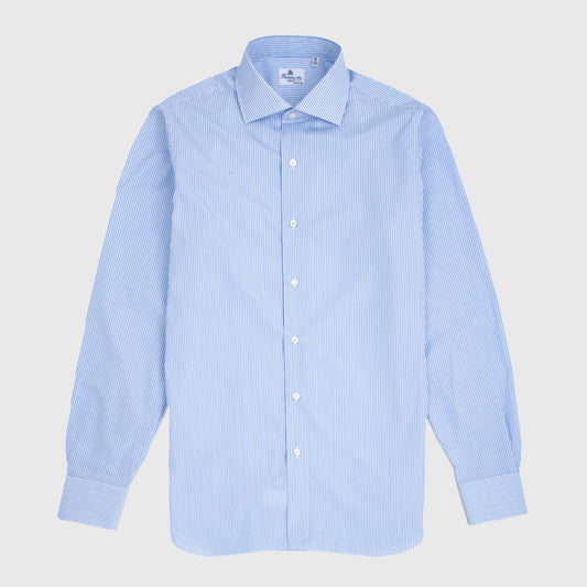 White and Blue Striped Poplin Zante Collar, Napoli Fit, 170/2 Dress Shirt