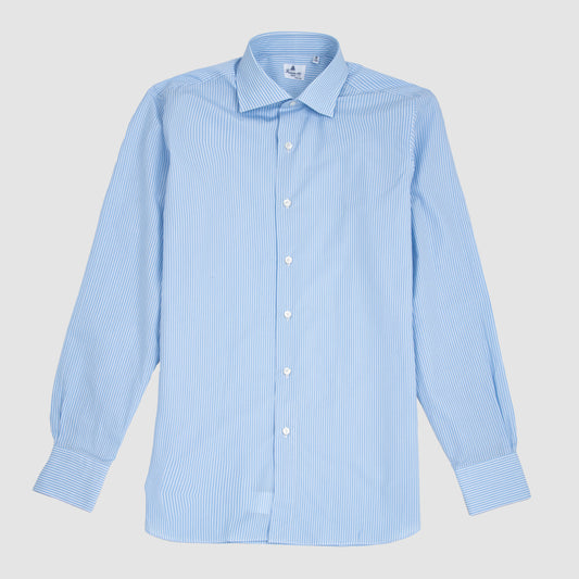 Blue and White Striped Poplin Zante Collar, Napoli Fit, 170/2 Dress Shirt