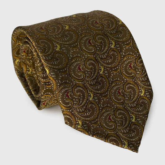 Brown, Gold and Red Paisley Woven Silk Tie
