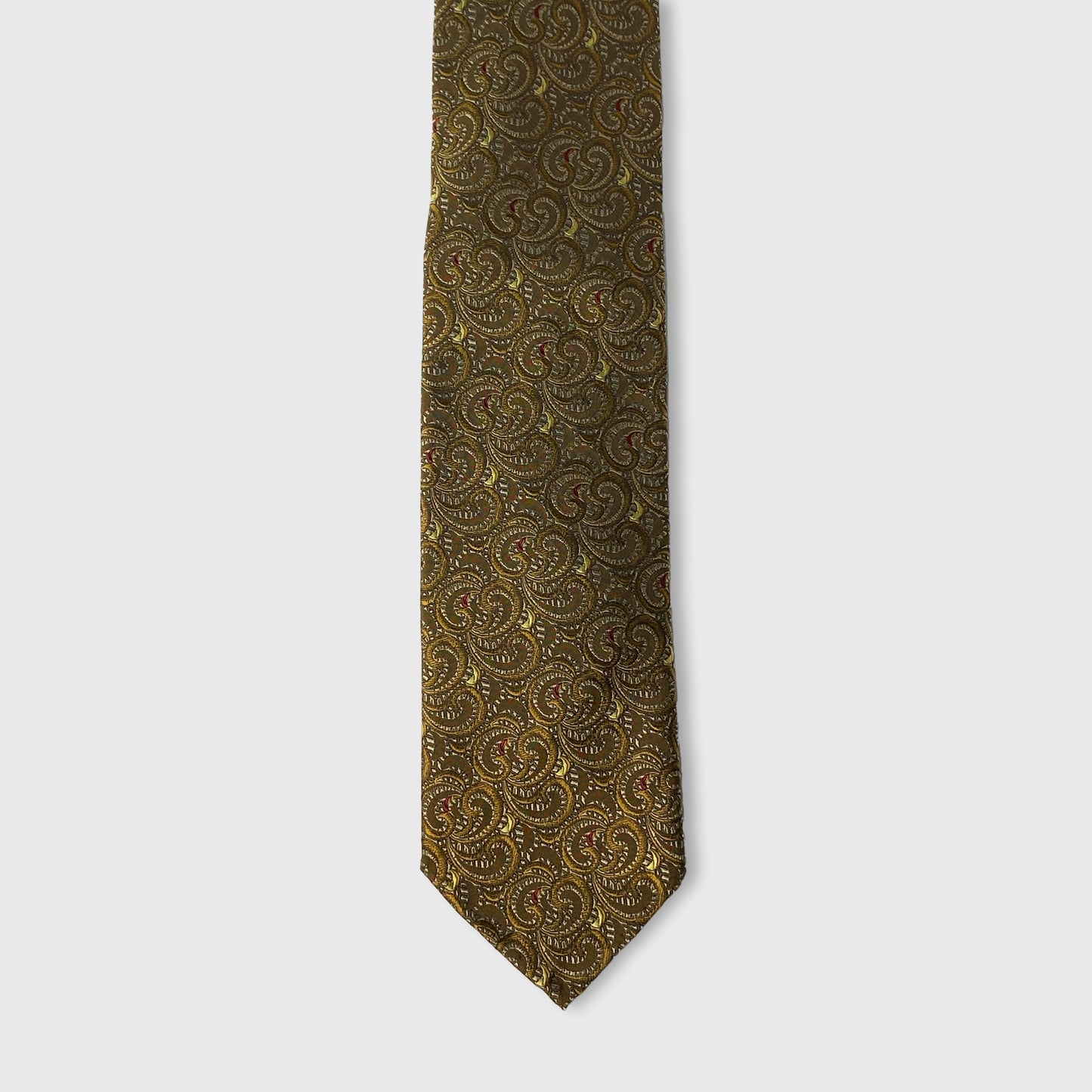 Brown, Gold and Red Paisley Woven Silk Tie