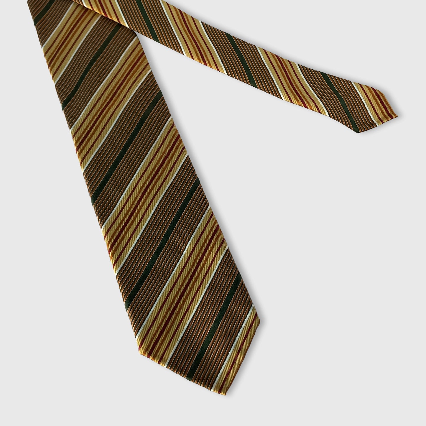 Red, Orange, Ochre and Green Striped Silk & Cotton Tie