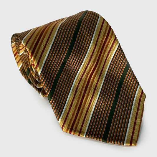 Red, Orange, Ochre and Green Striped Silk & Cotton Tie