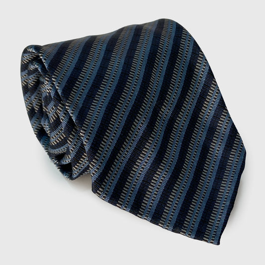 Navy, Light Blue and Silver Woven Striped Tie