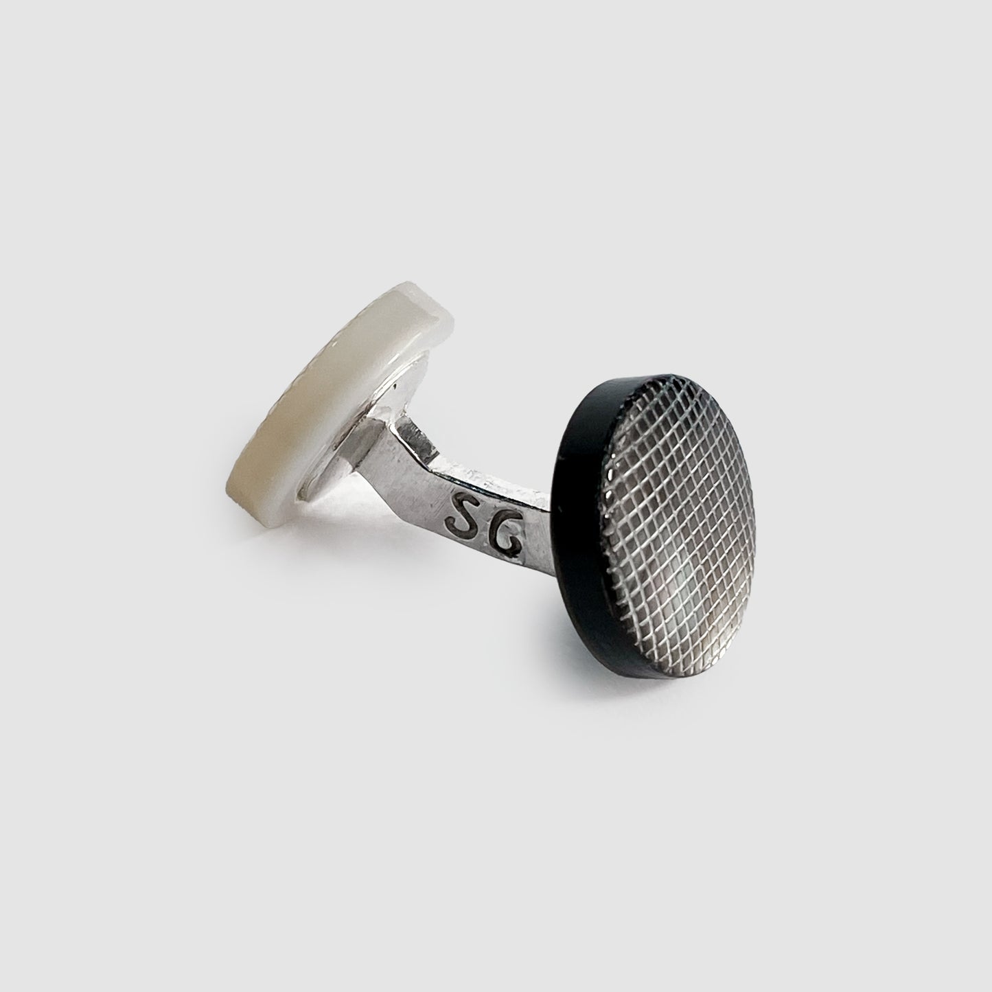 Eclipse Fabric, Natural and Grey Mother-of pearl, Sterling Silver Cufflinks
