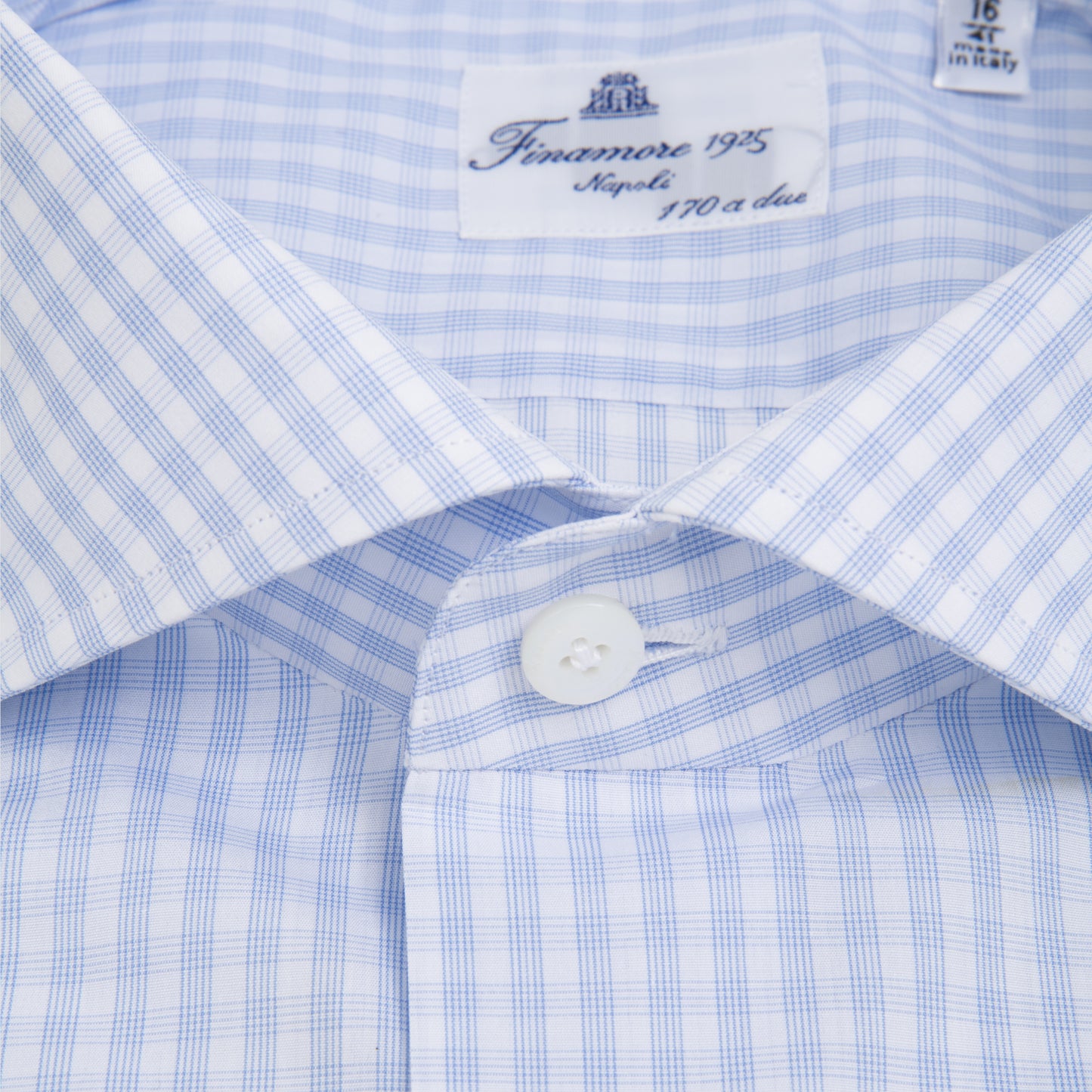 Checked Eduardo Spread Collar, Napoli Fit 170/2 Dress Shirt Blue & White