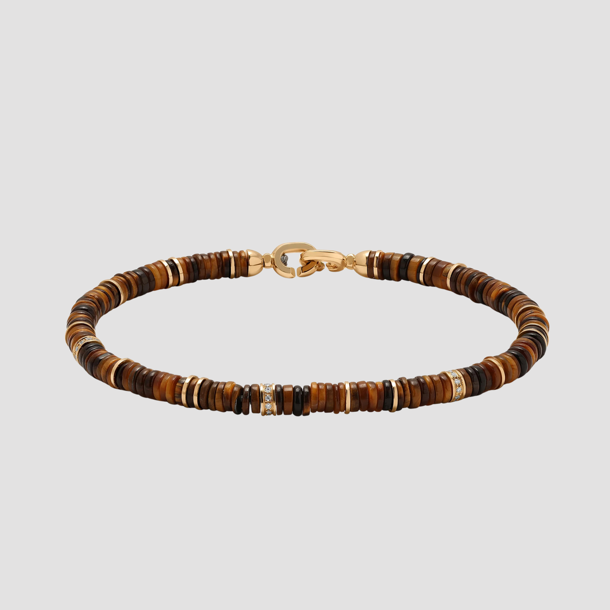 Shine Bracelet 4mm Pave Detail Tiger Eye Yellow Gold