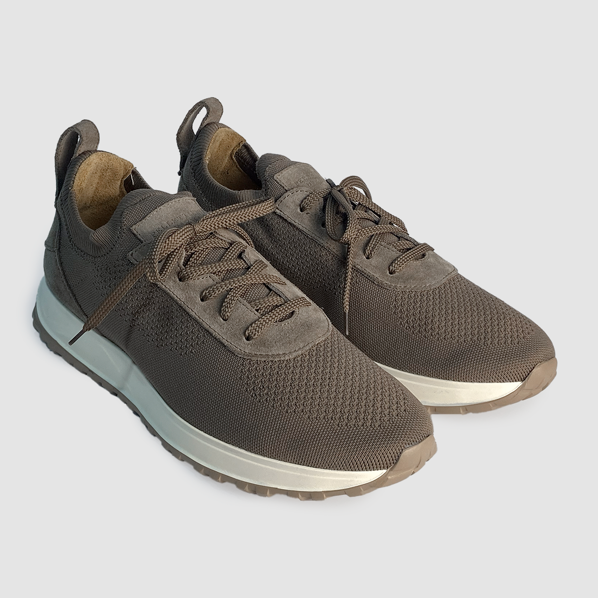 Stretch Nylon and Suede Runner Beige