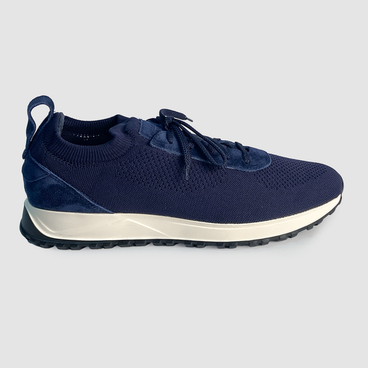 Stretch Nylon and Suede Runner Navy