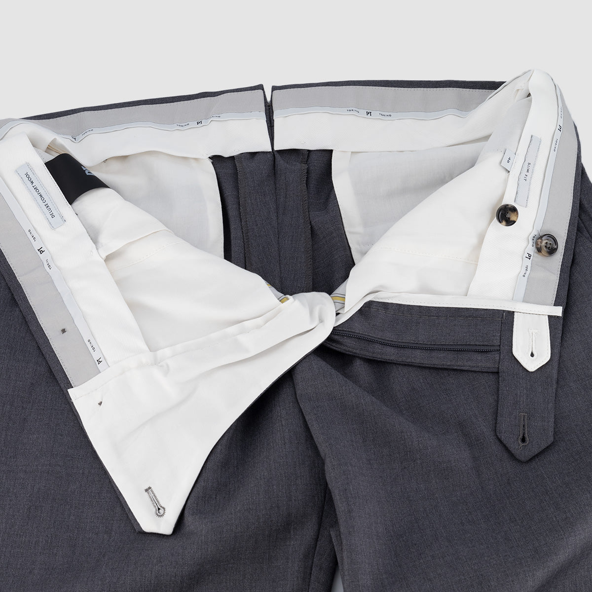 120'S Lux Wool Twill Flat front Modern Trouser - Mid Grey Melange