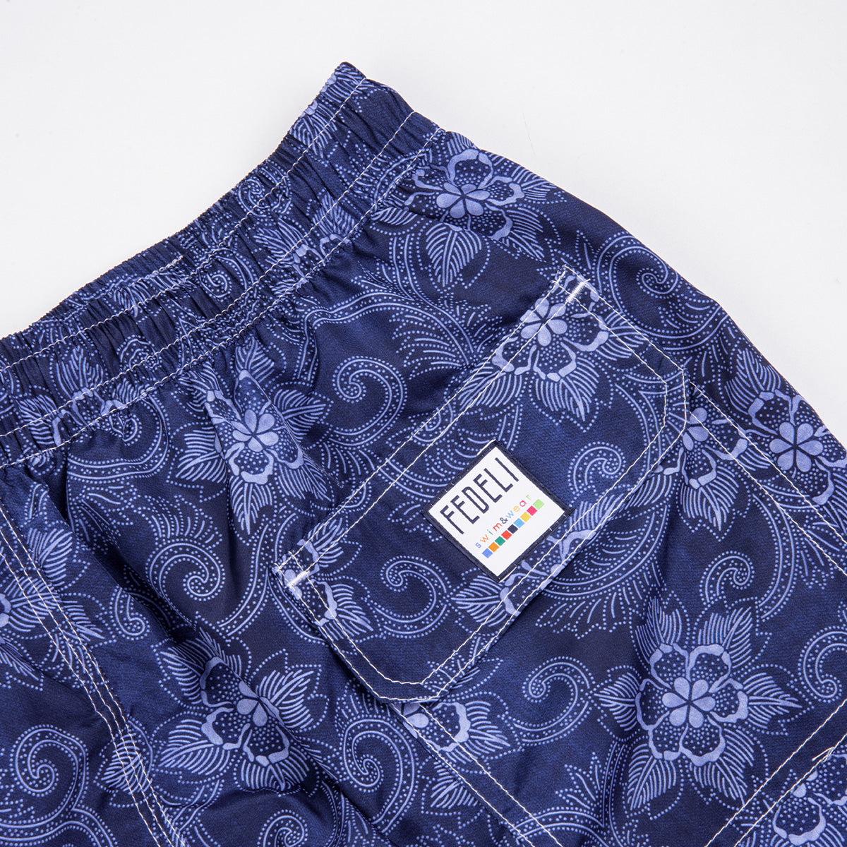 Madeira Printed Swim Trunk Big Flower - Navy