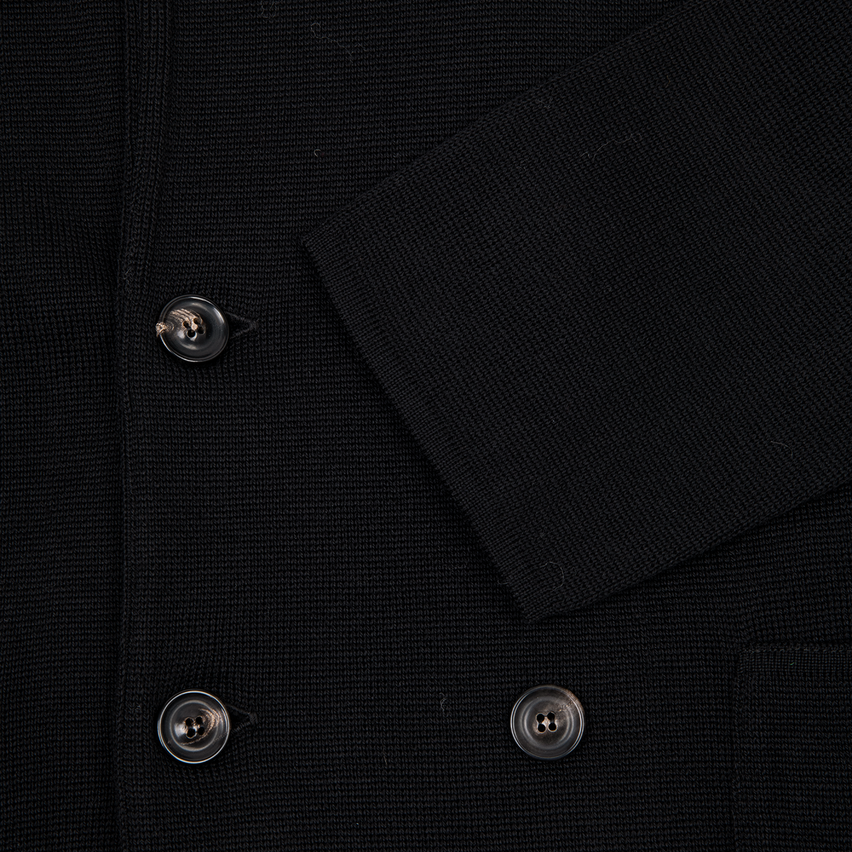 Double Breasted Wool Knit Jacket - Black