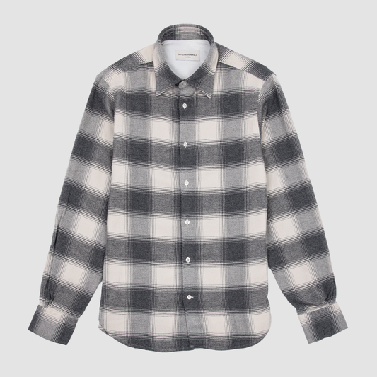 Giacomo Italian Cotton Twill Shirt - Ecru/Mid Grey