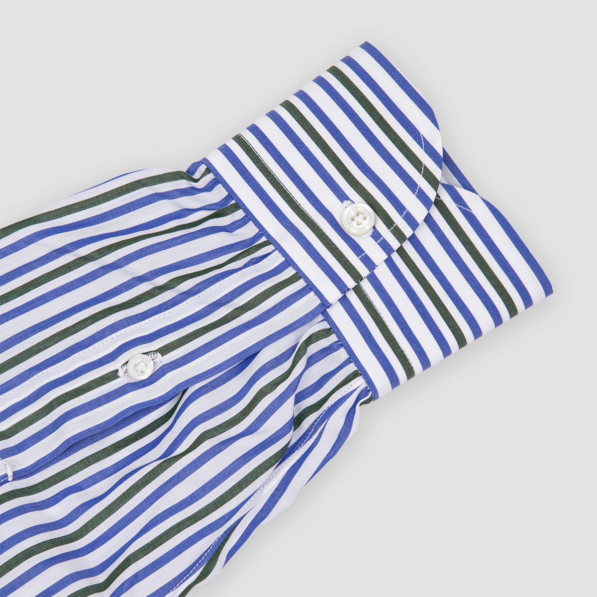 Blue, Green & White Stripped Shirt with Lino Collar