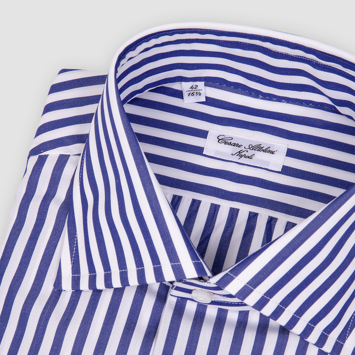Navy & White Stripped Shirt with Lino Collar