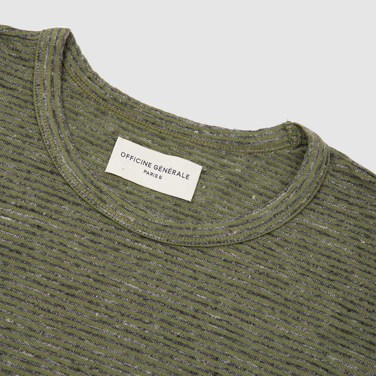 T Shirt Striped Cotton Linen - Dark Grey Htr/Olive