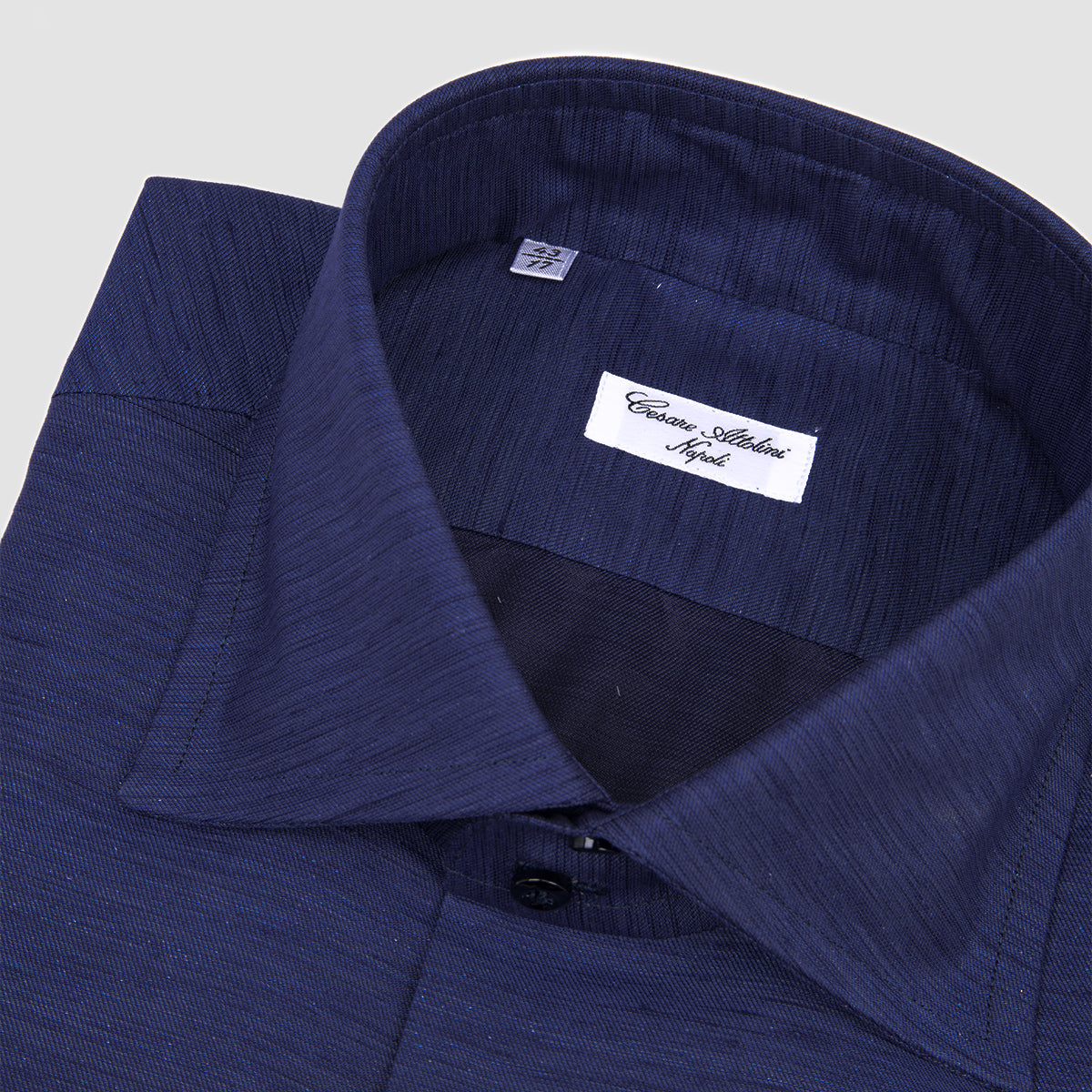Navy Cotton & Linen Shirt with Tullio Collar