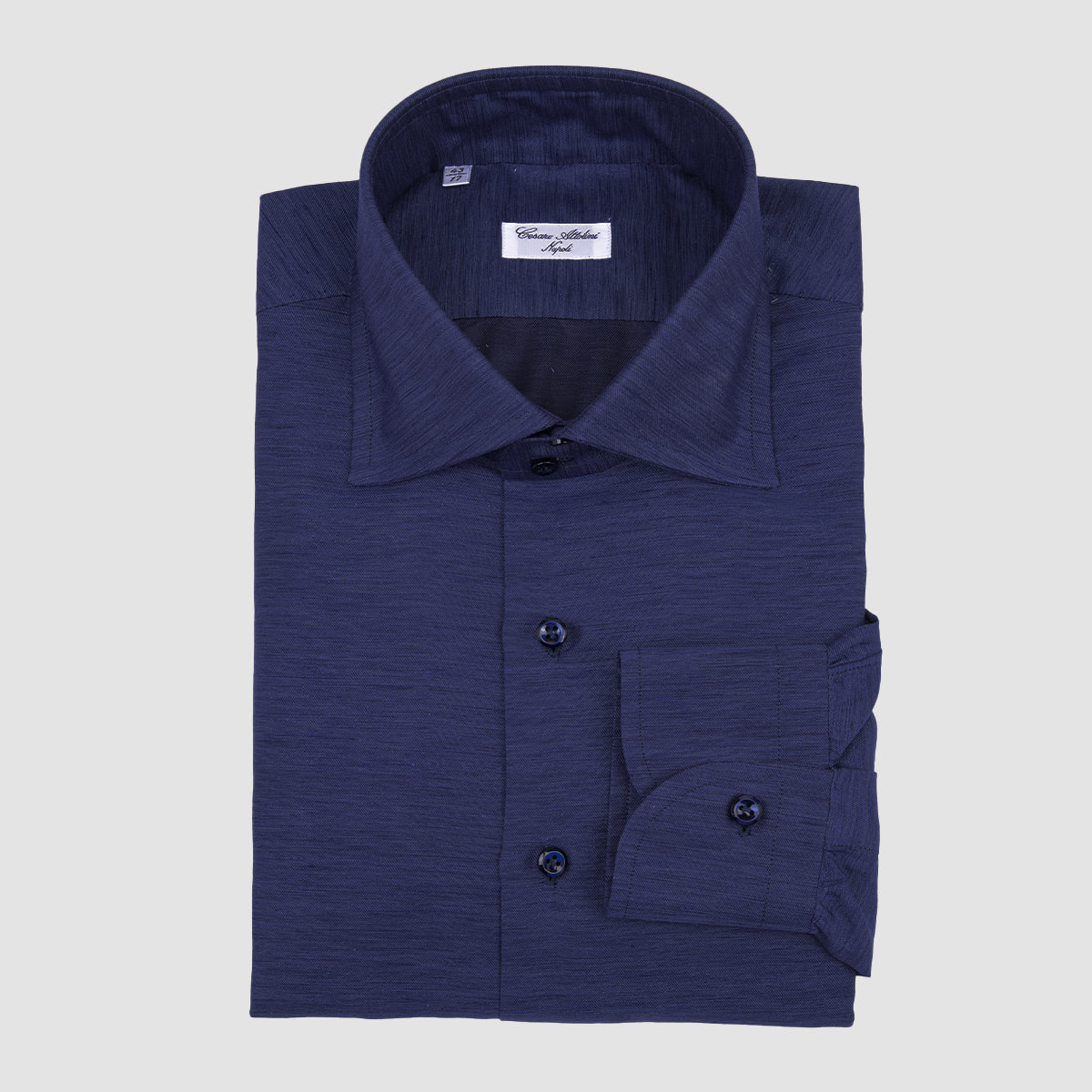 Navy Cotton & Linen Shirt with Tullio Collar