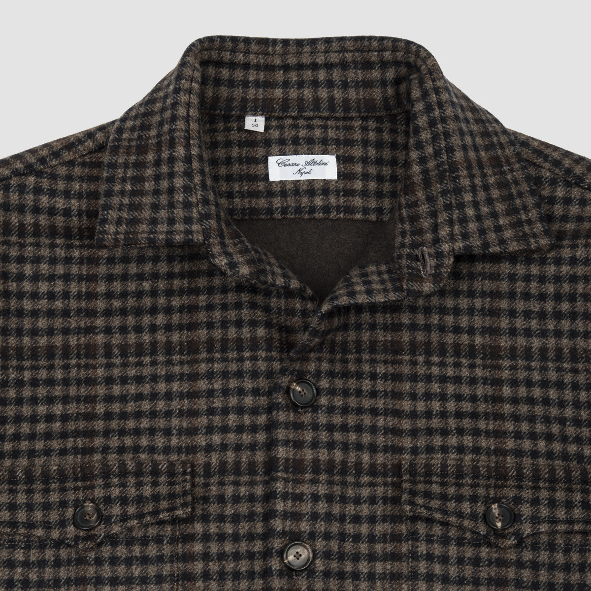 Brown and Navy Wool Overcheck Overshirt