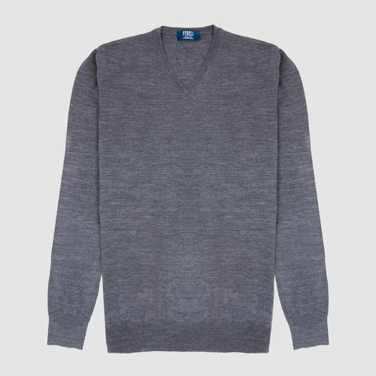 Wool V Neck Sweater Dark Grey