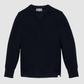 Merino Wool Ribbed Classic Fit Crewneck Sweater -  Dark Navy
