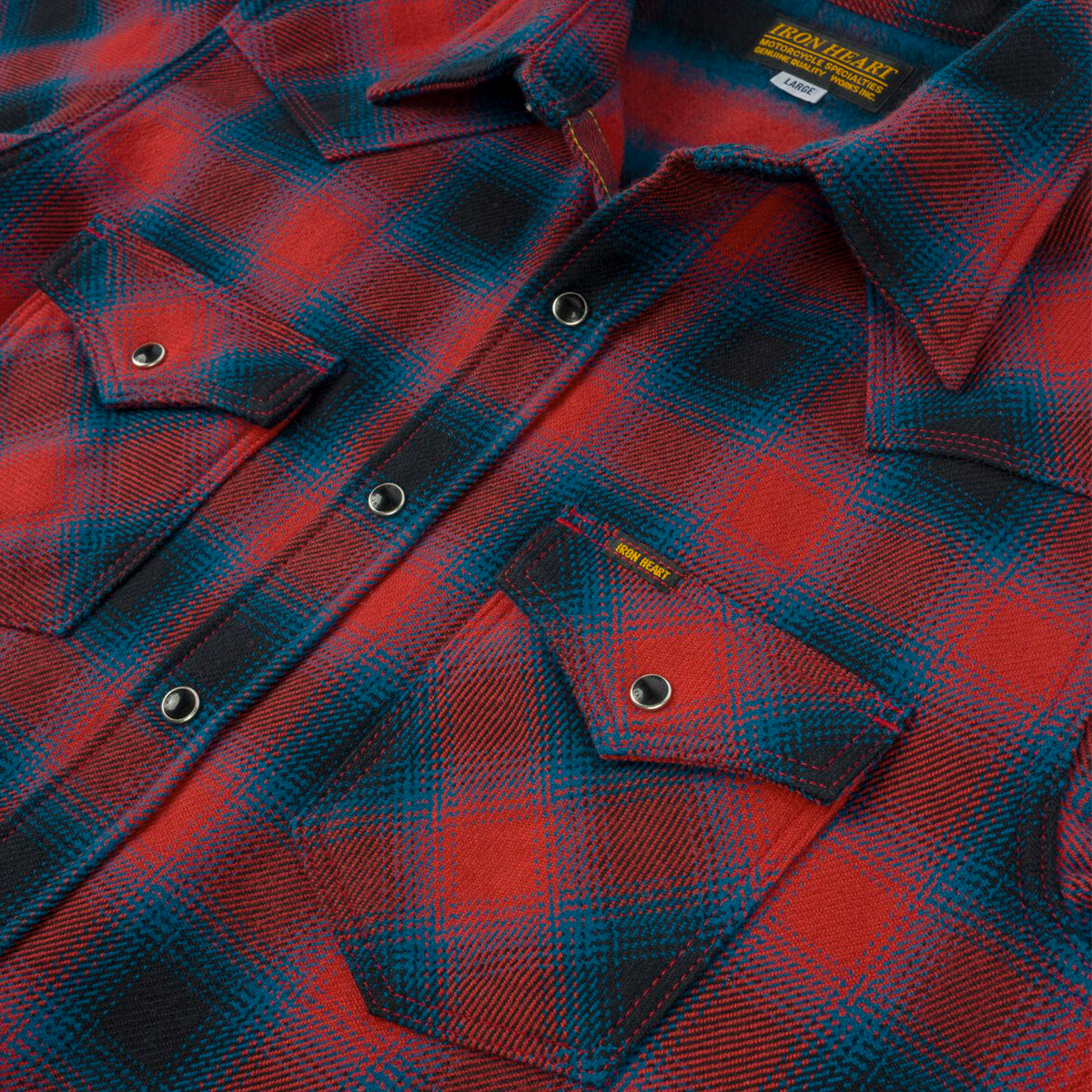 Ultra Heavy Flannel Ombré Check Western Shirt Red