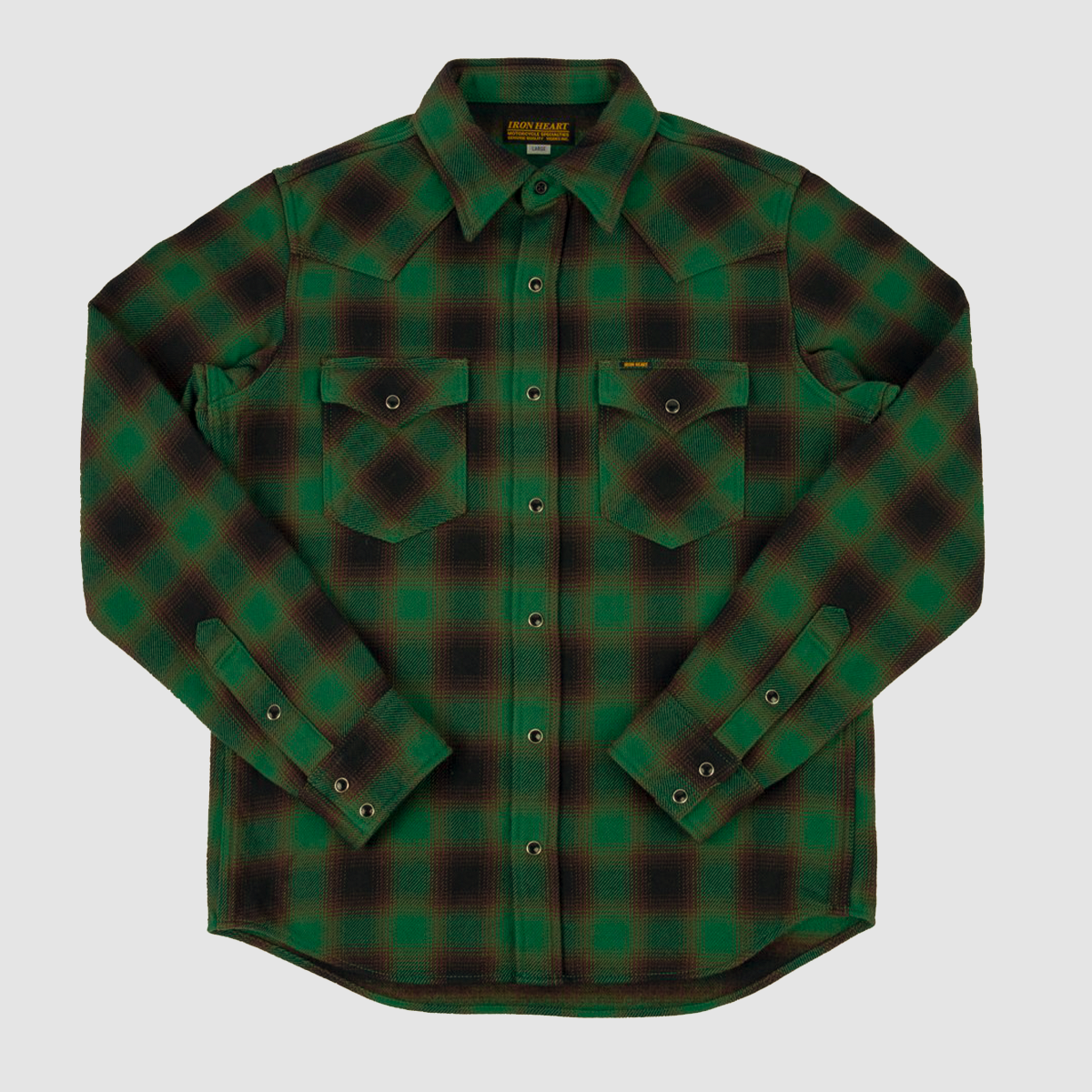 Ultra Heavy Flannel Ombré Check Western Shirt Green