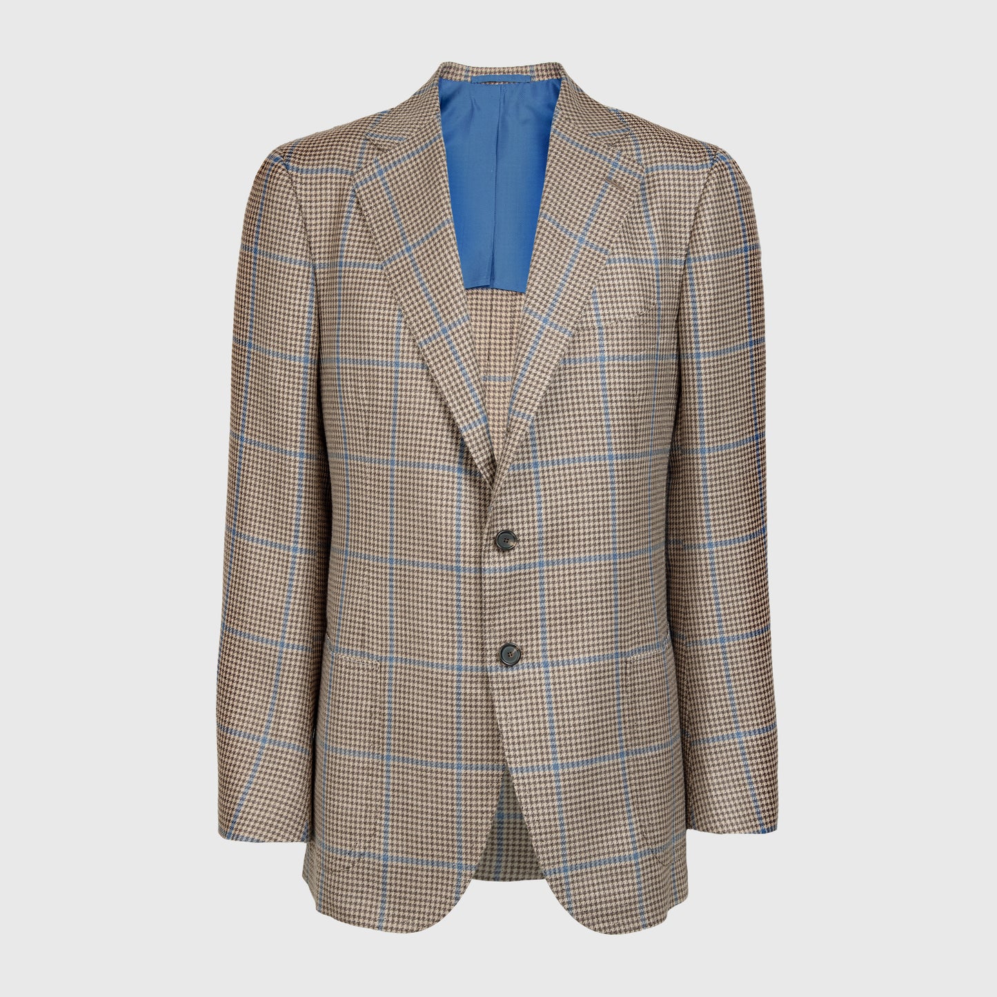 Brown, Creme and Blue Cashmere, Silk, Linen Overcheck Jacket
