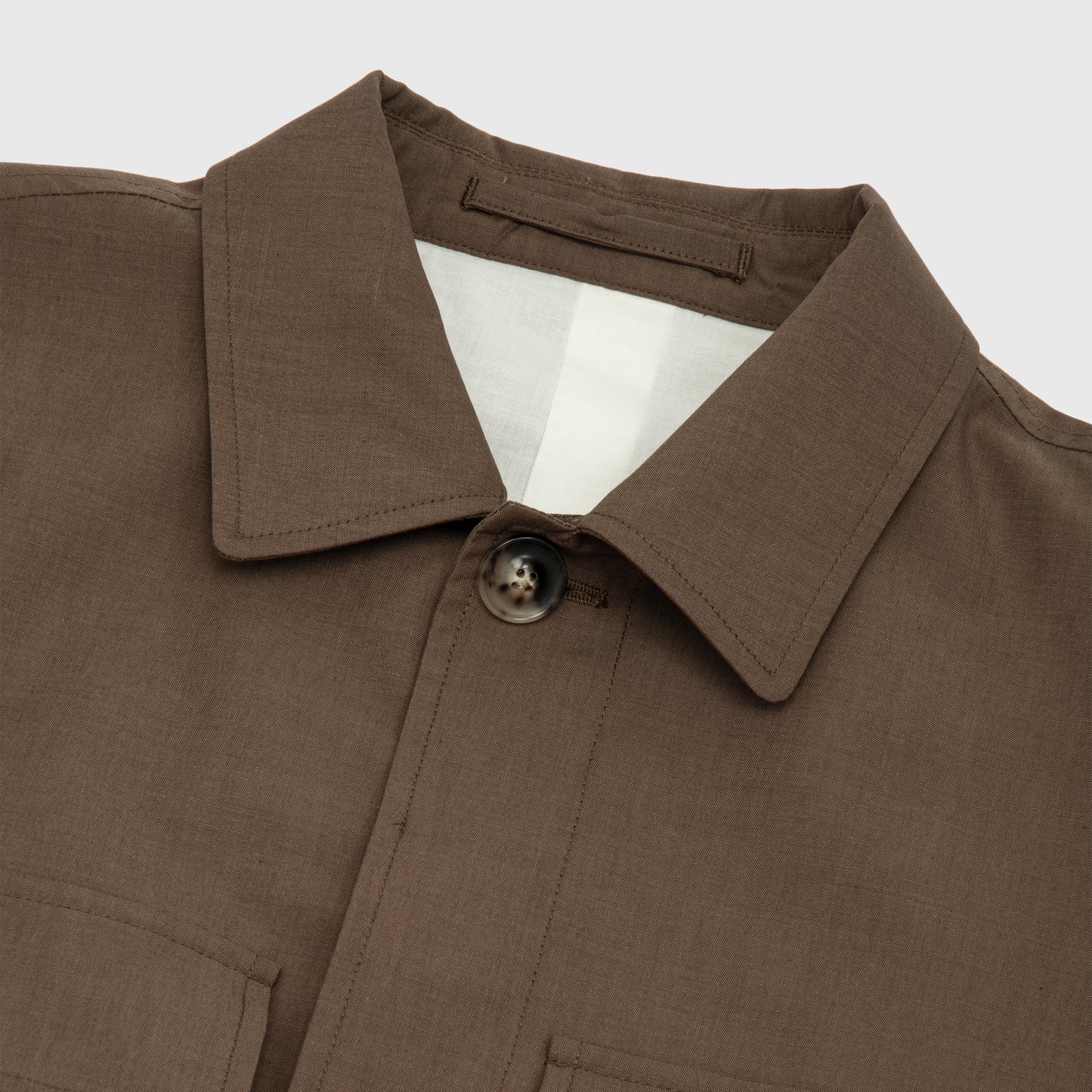 Solid Wool Cotton Overshirt Brown