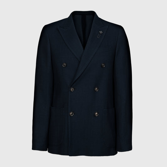 Cotton Double Breasted Linknit Jacket Navy