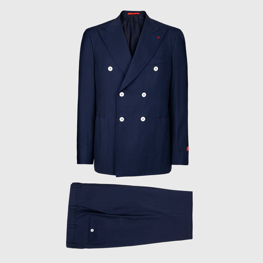 Capri Double Breasted Super 160`s Naples Blue Hounstooth Suit Naples Blue