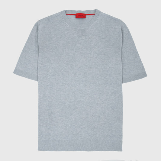 Knit 100% Silk T-Shirt Light Grey