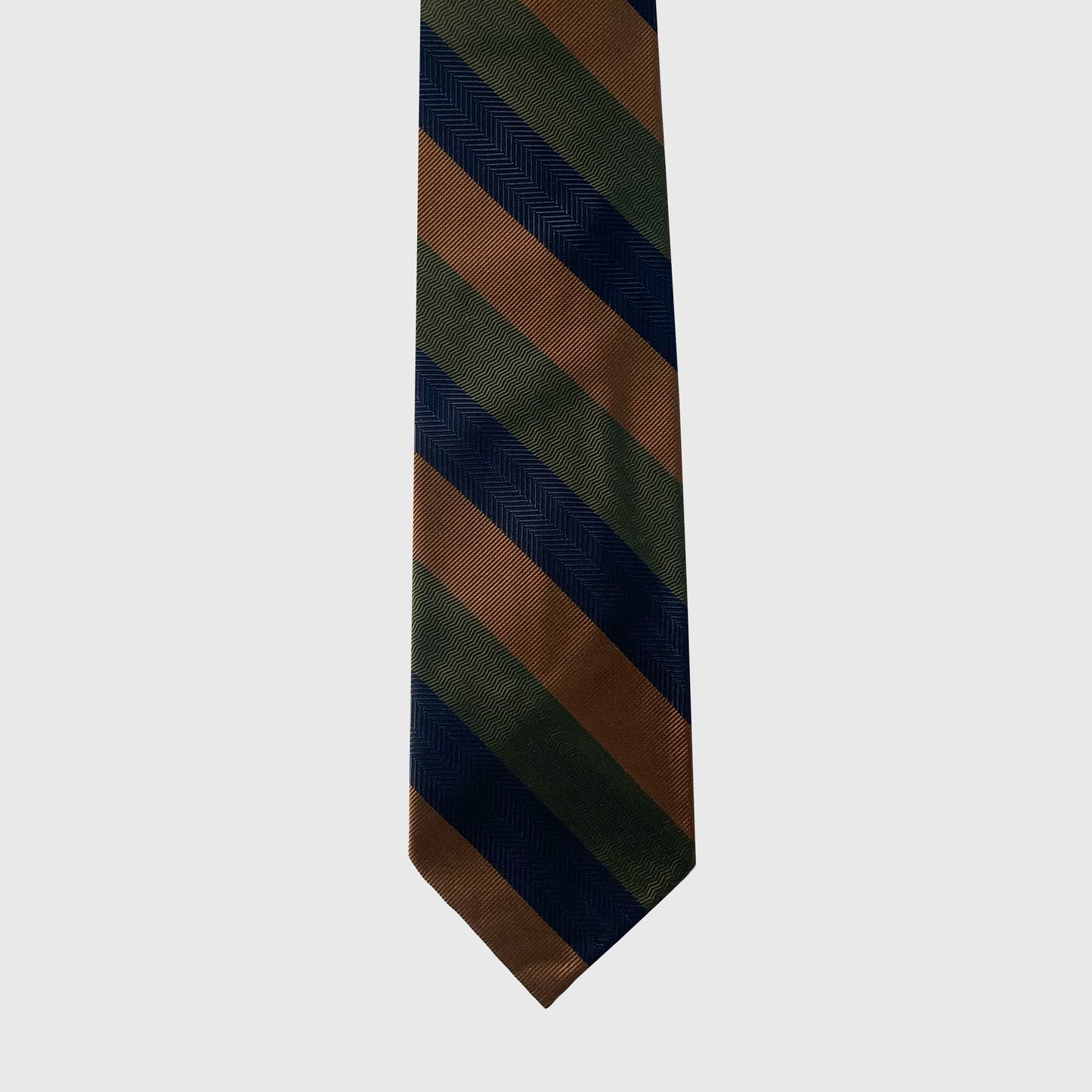 Brown, Olive and Navy Striped Tie - 8.5cm