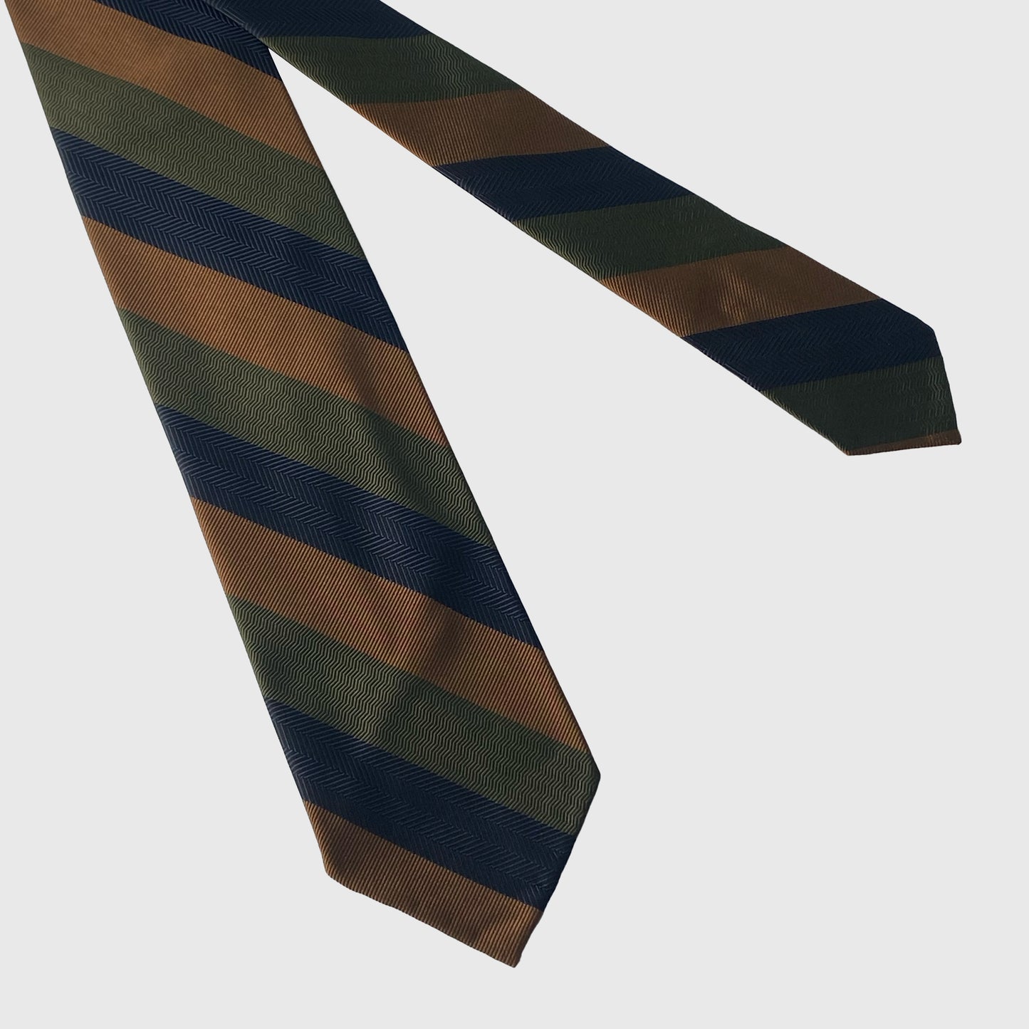 Brown, Olive and Navy Striped Tie - 8.5cm