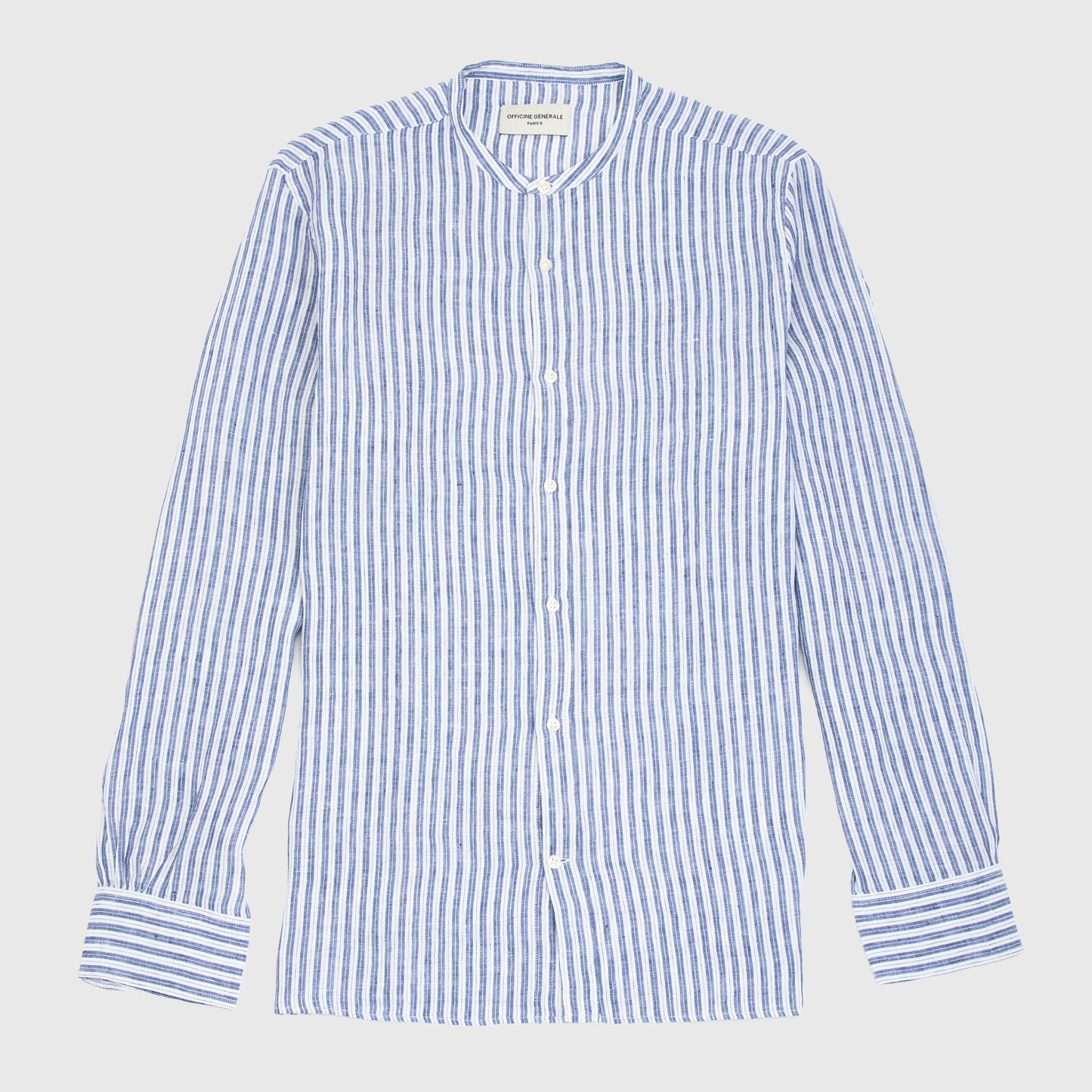 GASTON Striped Shirt Italian Linen Hemp Dark Navy/White