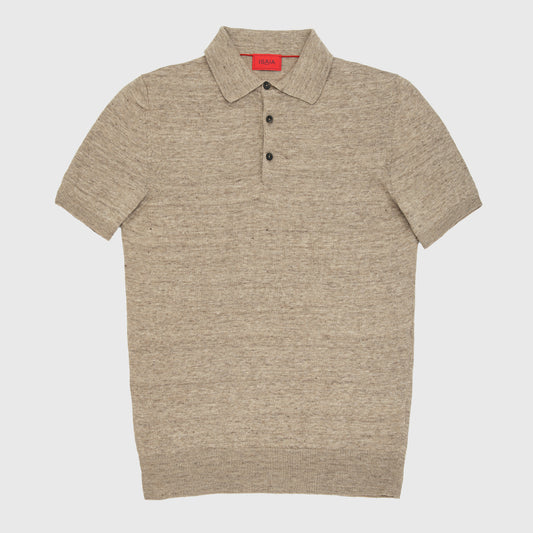 Knit Polo in Linen Cotton Brown Melange
