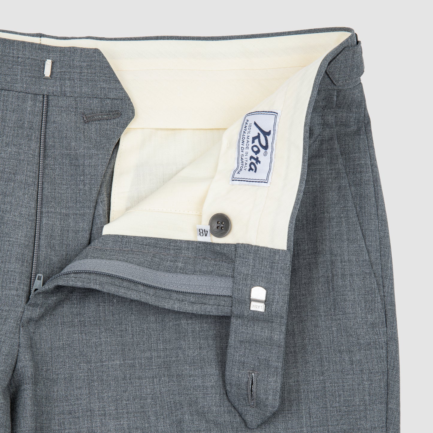 Medium Rise Slim Fit 120´s Wool Trouser with Side Adjusters - Mid Grey Melange