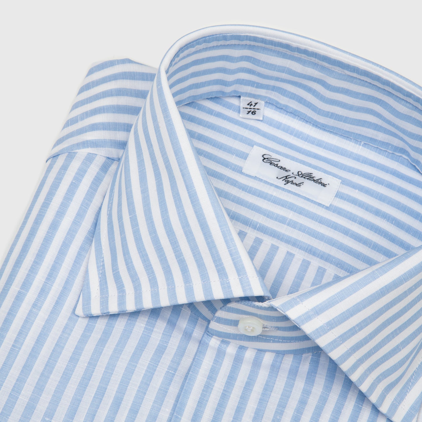 Striped Linen & Cotton Shirt with Lino Collar White and Light Blue