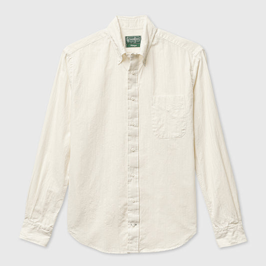 Cream Cotton Linen Yarn Dyed Dobby Button Down Shirt Cream