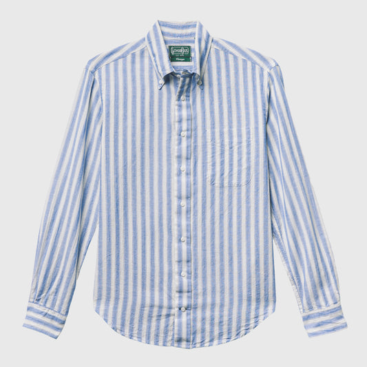 Blue Cotton & Ramie Cabana Stripe Button Down Shirt Blue/white