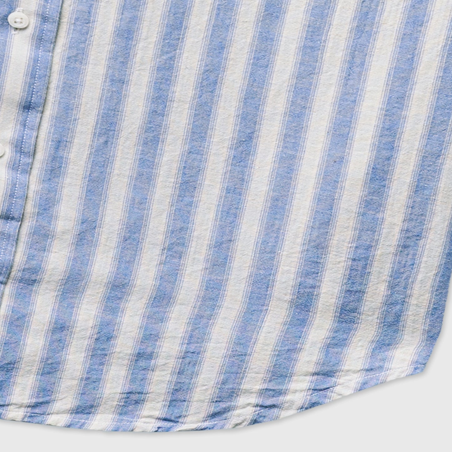Blue Cotton & Ramie Cabana Stripe Button Down Shirt Blue/white