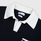 Short Sleeve Knit Polo Shirt with Contrast Collar Navy & white