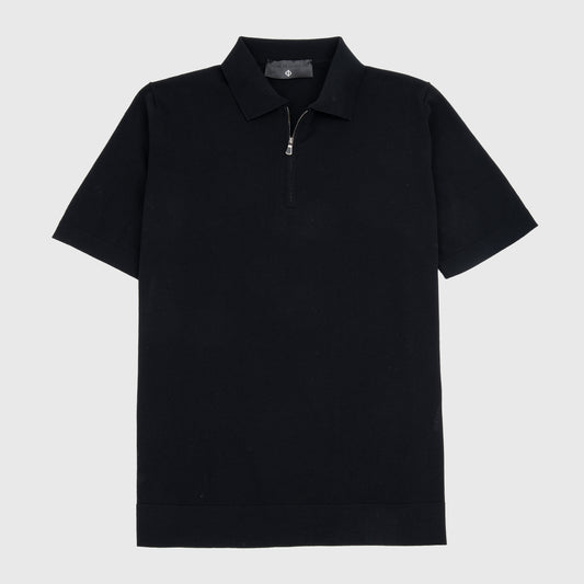 Short Sleeve 3/4 Zip Polo Shirt Black
