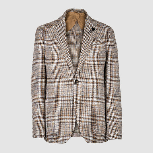 Prince of Wales Linen and Nylon Single Breasted Jacket Brown