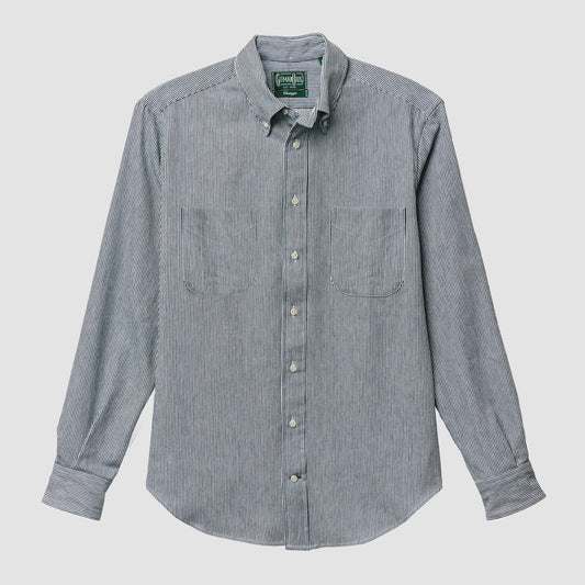 Railroad Stripe Denim Button Down Shirt Navy/White