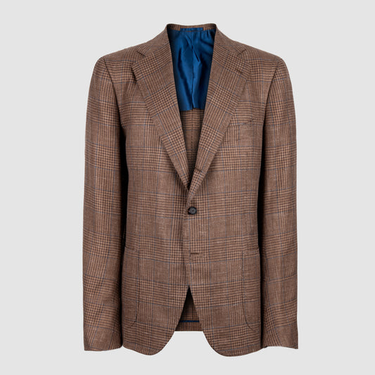Brown Wool, Silk, Linen Overcheck Jacket
