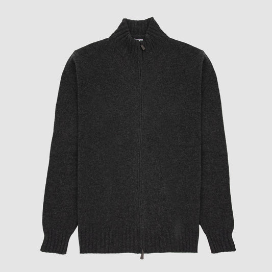 Full Zip Cardigan Wool Cashmere Dark Grey Melange