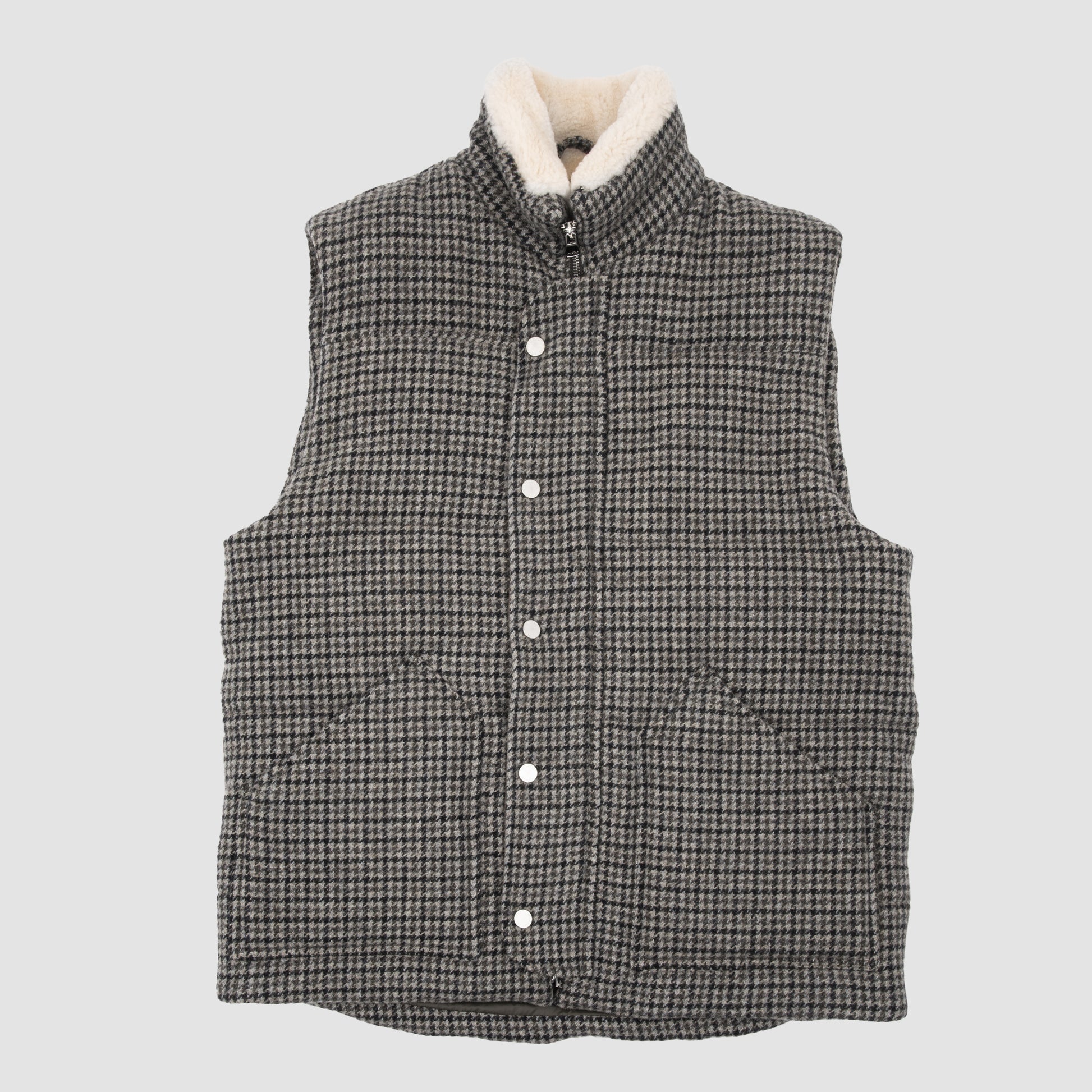 Padded Wool Houndstooth Vest Ecru/Black/Blue – Silver Santa Fe